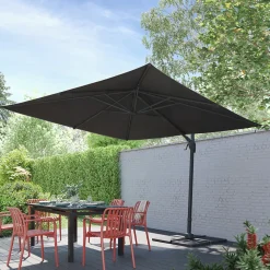 Parasol déporté inclinable carré ouverture manivelle anthracite 3 x 3m GoodHome Corby