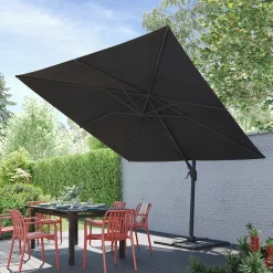 Parasol déporté inclinable carré ouverture manivelle anthracite 3 x 3m GoodHome Corby