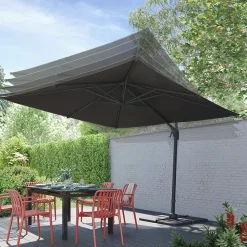 Parasol déporté inclinable carré ouverture manivelle anthracite 3 x 3m GoodHome Corby