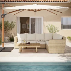 Parasol déporté inclinable carré ouverture manivelle moonbeam effet bois 3 x 3m GoodHome Corby