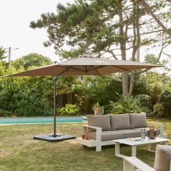 Parasol déporté rectangulaire 3x4m Antibes beige parasol déporté. inclinable. rabattable et rotatif à 360