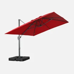 Parasol déporté rectangulaire 3x4m + dalles à lester 50x50cm rouge - Wimereux + Fixeo