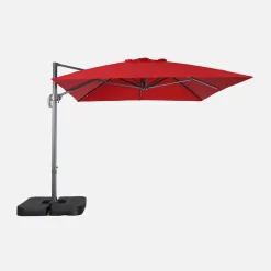 Parasol déporté rectangulaire 3x4m + dalles à lester 50x50cm rouge - Wimereux + Fixeo