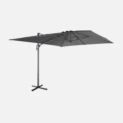 Parasol déporté rectangulaire 3x4m Antibes gris parasol déporté. inclinable. rabattable et rotatif à 360