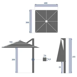 Parasol déporté rectangulaire multi-toile Melhia anthracite 4 x 3m - Hespéride