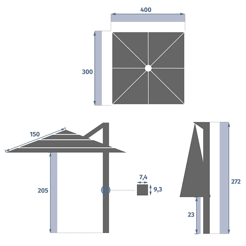 Parasol déporté rectangulaire multi-toile Melhia anthracite 4 x 3m - Hespéride