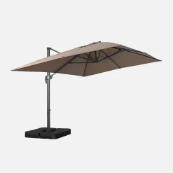 Parasol déporté rectangulaire 3x4m + dalles à lester 50x50cm taupe - Wimereux + Fixeo