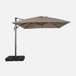 Parasol déporté rectangulaire 3x4m + dalles à lester 50x50cm taupe - Wimereux + Fixeo