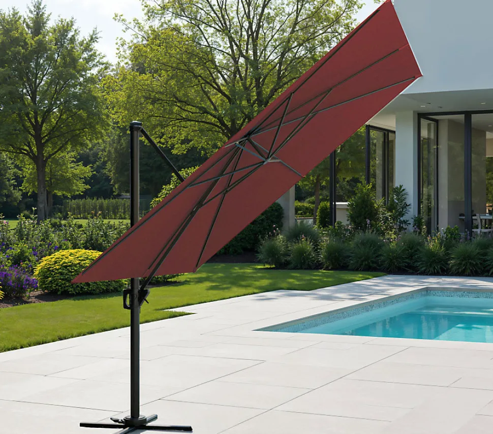 Parasol déporté 3x3m en aluminium - coloris Bordeaux