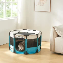 Parc pour chiens Naeroeysund 72 x 72 x 45 cm bleu beige en.casa