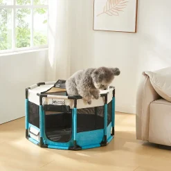 Parc pour chiens Naeroeysund 72 x 72 x 45 cm bleu beige en.casa
