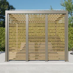 Paroi ajourée 0,96 m gris taupe RAL 7039 et aspect bois pour pergola Salto Alumin'home
