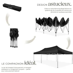 Pavillon de jardin 6 x 3 m avec cadre en aluminium étanche noir