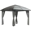 Pavillon de jardin barnum rigide dim. 3,05L x 3,05l x 2,7H m 4 rideaux zippés alu. acier polycarbonate noir polyester gris