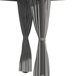 Pavillon de jardin barnum rigide dim. 3,05L x 3,05l x 2,7H m 4 rideaux zippés alu. acier polycarbonate noir polyester gris
