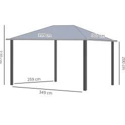 Pavillon de jardin structure alu aspect bois toit rigide métal galvanisé rideaux moustiquaires