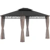 Pavillon de jardin tonnelle rigide dim. 3,6L x 3l x 2,78H m rideaux latéraux anti-UV structure gris toit polycarbonate noir
