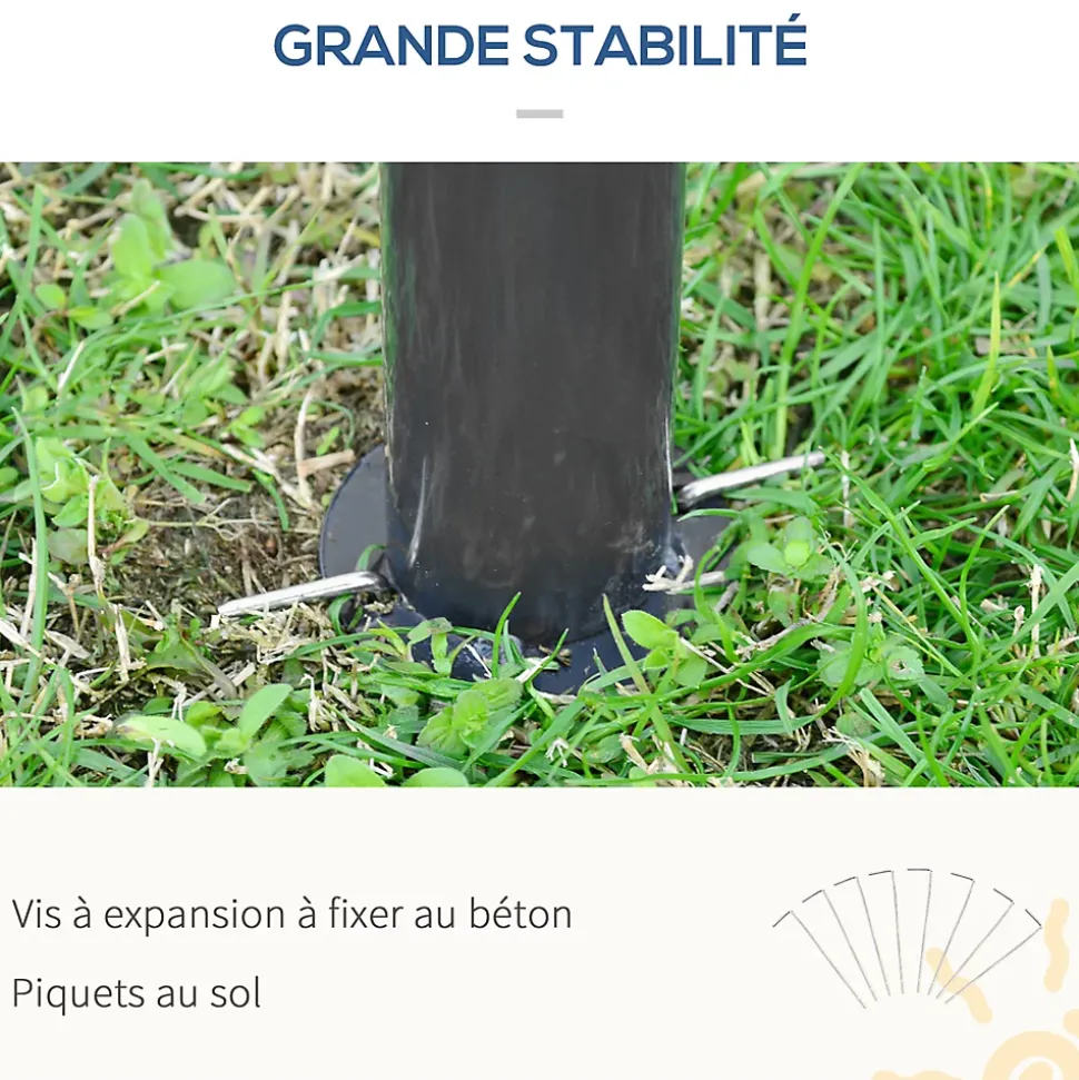 Pavillon de jardin tonnelle rigide dim. 3,6L x 3l x 2,78H m rideaux latéraux anti-UV structure gris toit polycarbonate noir