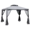 Pavillon de jardin tonnelle barnum style colonial double toit toiles moustiquaires amovibles zippées gris