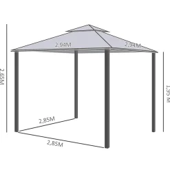 Pavillon de jardin tonnelle barnum style colonial double toit toiles moustiquaires amovibles zippées gris
