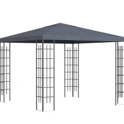 Pavillon de jardin 3x3m, pour jardin et événements, acier et polyester gris