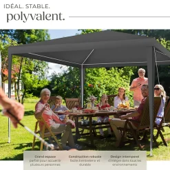 Pavillon imperméable 3x3m avec 3 parois latérales amovibles gris