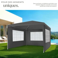 Pavillon imperméable 3x3m avec 3 parois latérales amovibles gris