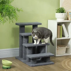 PawHut escalier animaux 4 marches avec revêtement peluche 63x43x60 cm pour chats et petits chiens