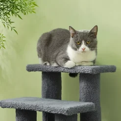 PawHut escalier animaux 4 marches avec revêtement peluche 63x43x60 cm pour chats et petits chiens