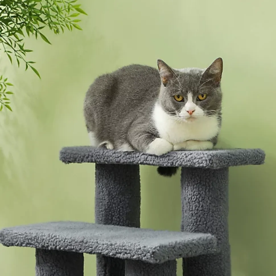 PawHut escalier animaux 4 marches avec revêtement peluche 63x43x60 cm pour chats et petits chiens