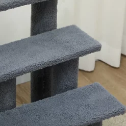 PawHut escalier animaux 4 marches avec revêtement peluche 63x43x60 cm pour chats et petits chiens