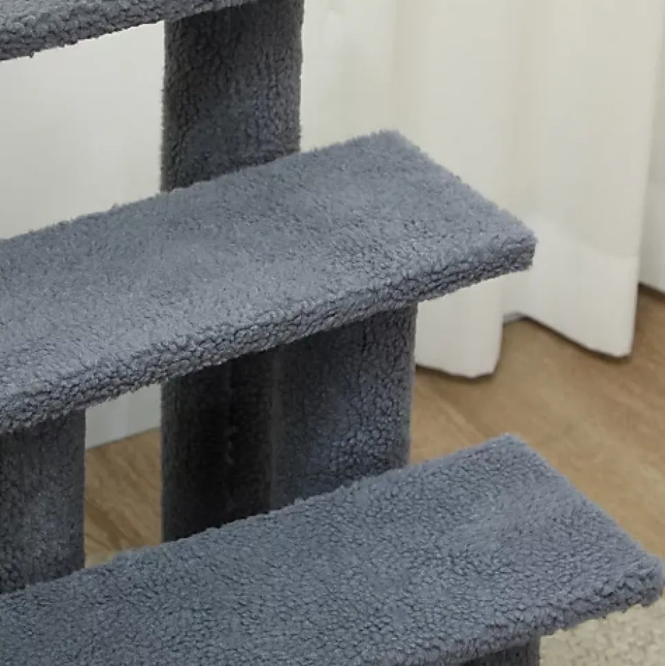 PawHut escalier animaux 4 marches avec revêtement peluche 63x43x60 cm pour chats et petits chiens