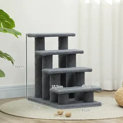 PawHut escalier animaux 4 marches avec revêtement peluche 63x43x60 cm pour chats et petits chiens