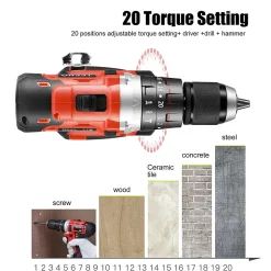 Perceuse Visseuse Perceuse a Percussion, 100Nm, 2 Batterie 2.0Ah