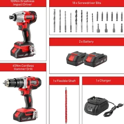 Perceuse Visseuse Perceuse a Percussion, 100Nm, 2 Batterie 2.0Ah