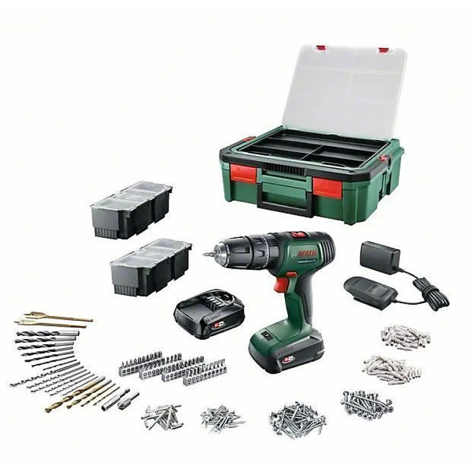 Perceuse visseuse Bosch UniversalDrill 18 2 batteries 1,5Ah + SystemBox + 241 accessoires