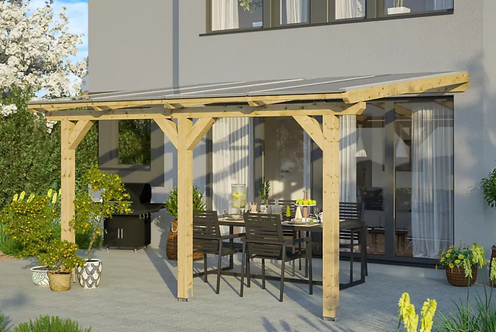 Pergola adossée SKAN HOLZ Bormio 434x300cm, bois lamellé-collé, non traité