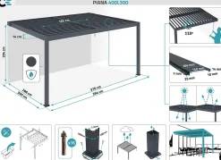 Pergola bioclimatique adossée PIANA 4x3m aluminium gris - Lames orientables
