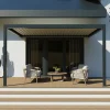 Pergola bioclimatique adossée motorisée Salto Alumin'home aluminium gris foncé RAL 7016 - 4 x 3 m avec LED intégrés