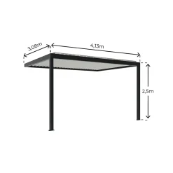 Pergola bioclimatique adossée motorisée Salto Alumin'home aluminium gris foncé RAL 7016 - 4 x 3 m avec LED intégrés