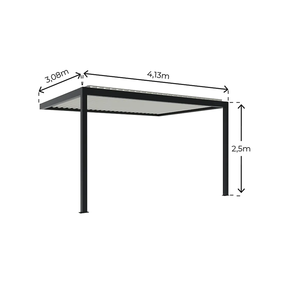 Pergola bioclimatique adossée motorisée Salto Alumin'home aluminium gris foncé RAL 7016 - 4 x 3 m avec LED intégrés