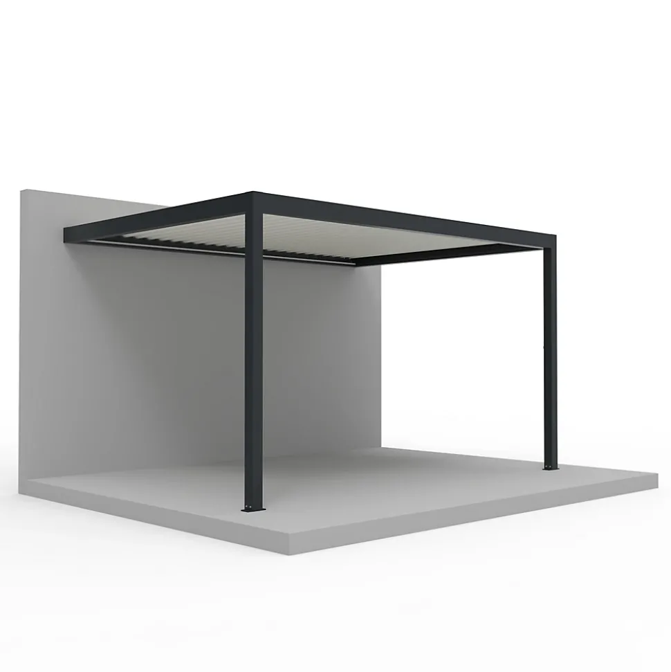 Pergola bioclimatique adossée motorisée Salto Alumin'home aluminium gris foncé RAL 7016 - 4 x 3 m avec LED intégrés