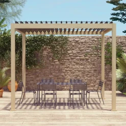 Pergola bioclimatique aluminium coloris bois Triomphe 3x3 m lames orientables