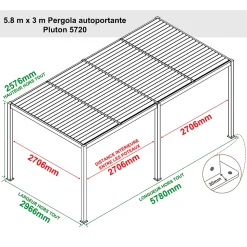 Pergola bioclimatique autoportante 5.8 x 3 m à lames orientables en aluminium - Gris anthracite - Sunny Inch