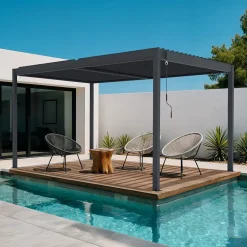 Pergola bioclimatique autoportée PIANA 4x3m aluminium gris - Lames orientables
