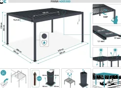 Pergola bioclimatique autoportée PIANA 4x3m aluminium gris - Lames orientables