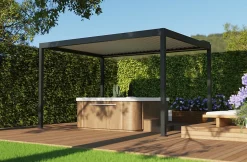 Pergola bioclimatique autoportante motorisée Salto Alumin'home aluminium gris foncé RAL 7016 - 4 x 3 m avec LED intégrés