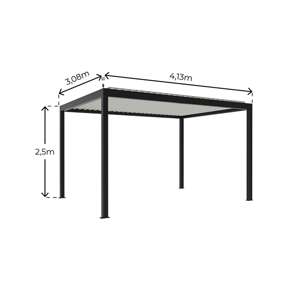 Pergola bioclimatique autoportante motorisée Salto Alumin'home aluminium gris foncé RAL 7016 - 4 x 3 m avec LED intégrés