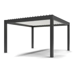 Pergola bioclimatique autoportante motorisée aluminium 4ALU Vali 4 x 4 m gris anthracite 7016 lames blanches avec LED