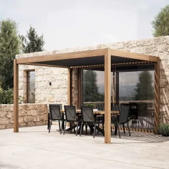Pergola bioclimatique autoportée 3x4m en aluminium bois gris Oviala
